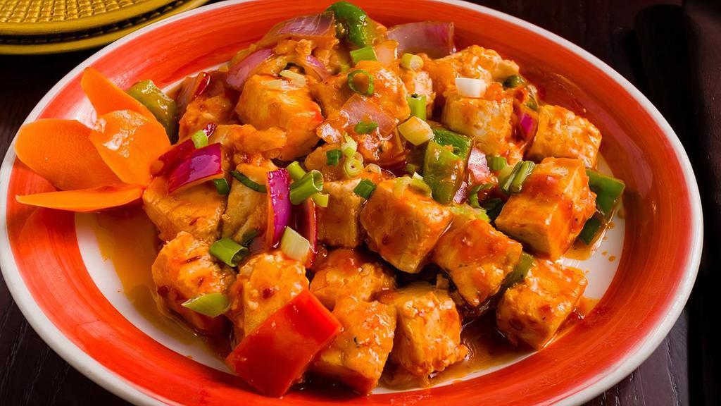 Tofu Chili (Dry) · Tofu sauteed with green chilies, soy ginger, flavor.
