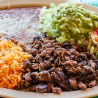 Carne Asada Dinner · Carne Asada served with rice, beans and salsa!