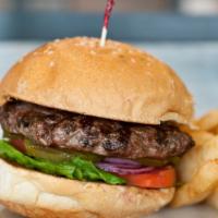 Classic Burger · 8 oz. beef patty with lettuce, tomato, onion, and pickles.