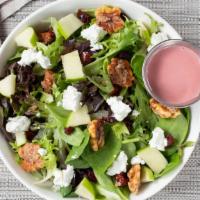 Cranberry & Goat Cheese Salad · Gluten free. Vegan optional. Spring greens topped with creamy goat cheese, dried cranberries...
