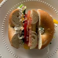 Veggie (Vegan Option Available!) · Choose bagel and cream cheese flavors, and we'll add bell pepper, cucumber, tomato, lettuce,...