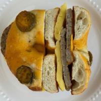 Sausage, Egg & Cheese · Your choice of bagel, egg omelet, chicken sausage + cheddar.