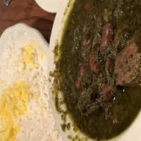 Ghormeh Sabzi(Mon+Fri) · Beef Stew with kidney beans, sauteed vegetables served with plain rice.
Served on Monday and...