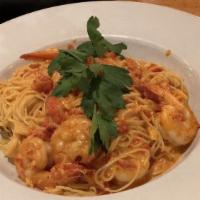 L Shrimp Chesapeake · Fresh shrimp and lump crab meat in a rose cream sauce tossed with angel hair pasta.