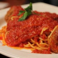 L Spaghetti & Meatballs · Homemade tomato sauce with spaghetti, topped with Tino's homemade meatballs.