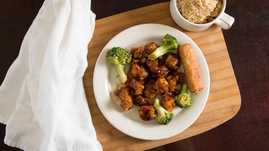 General Tso'S Chicken · Hot and spicy. Chunks of chicken sautéed with pepper, garlic and ginger brown sauce.