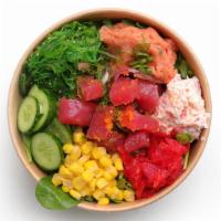 Yo Spicy Tuna · tuna, spicy tuna, crab, cucumber, edamame, onion, scallion, seaweed salad; masago, signature...