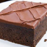 Brownie · Classic, fudge-like brownie topped with chocolate fudge frosting.