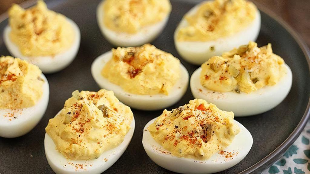 Deviled Eggs (4) · We finally found a breed of hen that lays deviled eggs. Try 'em!