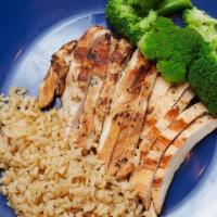 Grilled Entree Bowl - Gluten Free · Gluten-free. Your choice protein, broccoli and brown rice.