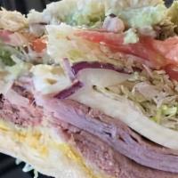 The Charger · London broil roast beef, smokemaster black forest ham, avocado and a choice of two cheeses.