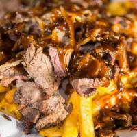 Tri-Tip Fries · French Fries, Shredded Cheese, (1/3 LB. Tri-Tip), Grilled Onions, & BBQ Sauce