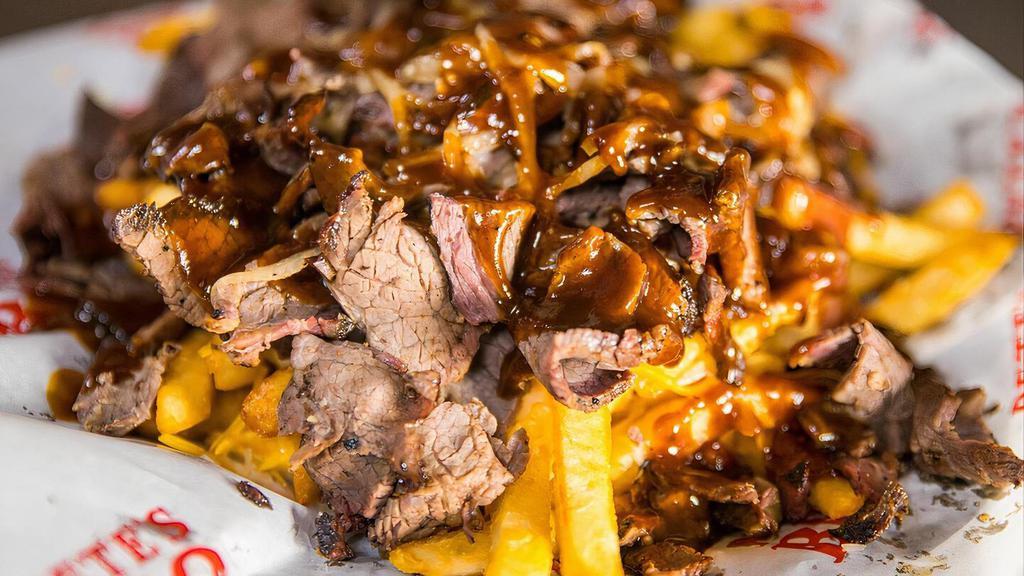 Tri-Tip Fries · French Fries, Shredded Cheese, (1/3 LB. Tri-Tip), Grilled Onions, & BBQ Sauce