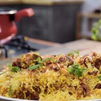 Got Biryani · Gluten free. Goat cooked with basmati rice, yogurt, spices, herbs and flavored with saffron.