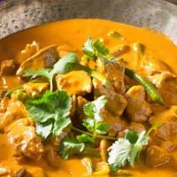 Lamb Korma · Gluten free. Tender pieces of lamb cooked with cashew nuts, coconuts, and heavy cream, very ...