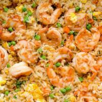 Shrimp Fried Rice · Long grain basmati rice tossed with mixed vegetables, salt and pepper, shrimp, and chef's ow...