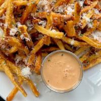 Parmesan & Herb House Fries · House cut fries, topped with fresh herbs and parmesan cheese, side of fry sauce (gluten free)
