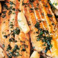 Filet Sole Muniere · Whitefish fillets sautéed with shallots, lemon, butter, and Chablis wine.