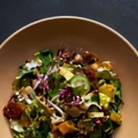 Chopped Salad · Romaine, Castelvetrano olives, pepperoni, chickpeas, pepperoncini, Macadamia ricotta, and he...