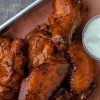 Smoked Chicken Wings - Single · 8 Wings - Smoked, then flash fried. Dry-rubbed or tossed in your choice sauce. Served with R...