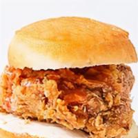 Fried Chicken Honey · Fried Chicken with Honey Butter on it, Hot Sauce and Choice of Bun.