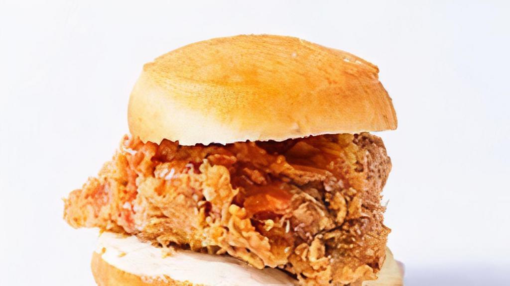 Fried Chicken Honey · Fried Chicken with Honey Butter on it, Hot Sauce and Choice of Bun.