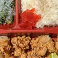 Karage Bento · Fried chicken, Rice, and Salad
