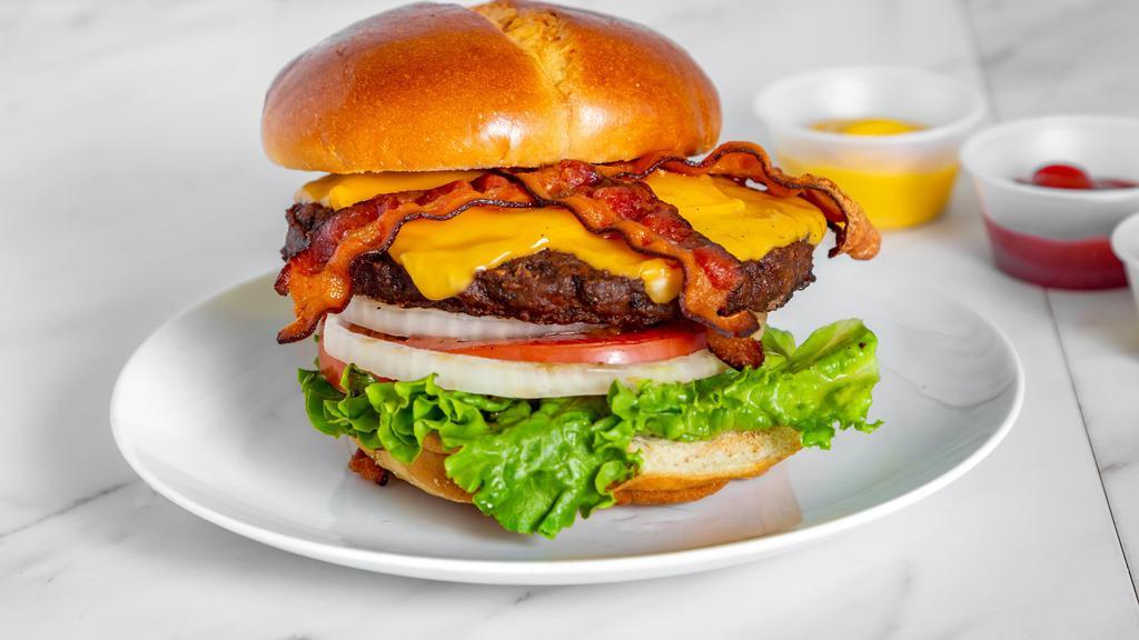 1/2 Big Bacon Cheeseburger · Big Bacon Cheeseburger with your CHOICE of Lettuce, Tomato, Onion, Grilled Onion, Ketchup, Mustard, Mayo or Spicy Sauce.