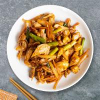 Kung Fu Pao Chicken · Deep-fried breaded chicken with a side of sweet and sour sauce, mixed with bell pepper, broc...