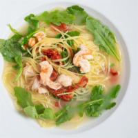 Capellini Catena · with shrimps, arugula, sun dried tomatoes in a olive oil and garlic sauce