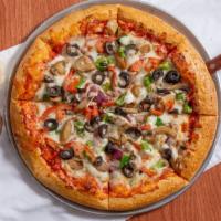 Veggie Lover Pizza · Onions, mushrooms, green peppers, black olives and sliced tomatoes.