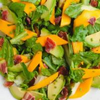 Plan V Salad · Romaine & iceberg lettuce, house cheese, mango pico de gallo, cherry tomatoes, chopped bacon...