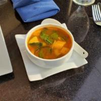 Tom Yum · Medium spicy. Thai hot 'n sour soup, fresh vegetables, and lemon grass.