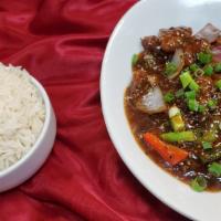Mongolian Lamb  · Sliced lamb with bell pepper and onions served with chef’s special ginger sauce