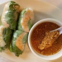 Nime Chow (2) · Fresh roll wrapped in a rice wrap with steamed rice noodle, Thai basil, bean sprout, lettuce...