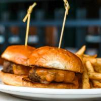 Sliders · american kobe beef mini cheeseburgers with choice of broccolini, french fries or mashed pota...