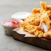 Crispy Chicken Strips · Jumbo All-white-meat Crispy Chicken Strips hand cut and battered to order. Served in your ch...