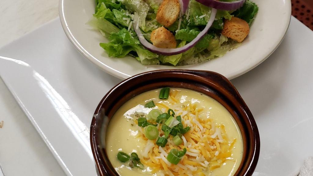 Soup And  Salad Combination · Soup of the day and House garden salad or Caesar salad. Add grilled or fried chicken for an additional charge.