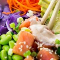 Salad  Bowl With 1 Protein · choose your own  protein, veggies and sauces to bulid up a delicious poke SALAD