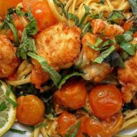 Shrimp Scampi · Butterflied shrimp, dusted on one side with flour and bread crumbs then seared in olive oil....