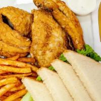 Ocean Perch Platter · Comes With Green Leaf Lettuce, Sliced Tomato, and Sliced Bread.