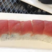 Ichiban Maki · Yellowtail, salmon and avocado, topped with tuna.