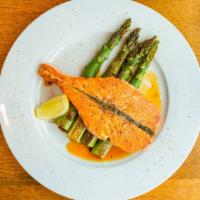 Salmon Teriyaki · Served on a bed of asparagus with steamed or fried rice.
