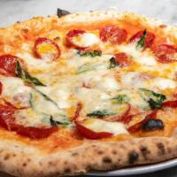 Pepperoni Pizza · Fresh Mozzarella, Pepperoni, fontina, basil
