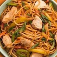 Easy Hakka Chicken Noodles · Noodles tossed with vegetables, chicken, and our special sauce.