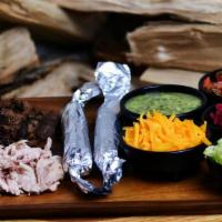 Bbq Taco Platter · Build your own tacos, server with warm flour tortillas, choice of meats.