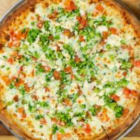 Italian White Pizza · Fresh tomatoes, fresh broccoli, Feta, Ricotta, Mozzarella and Parmesan cheese. Spiced with g...