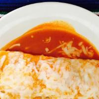 Deluxe Oven Burrito · Chicken, beef or pork, topped with red ranchera or verde sauce and melted cheese.