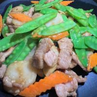 Snow Pea With Pork Or Chicken · All entree come with white rice.
