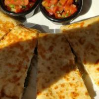 Quesadillas Boa · Large flour tortilla filled with sliced chicken, diced asparagus & melted low fat cheese, se...